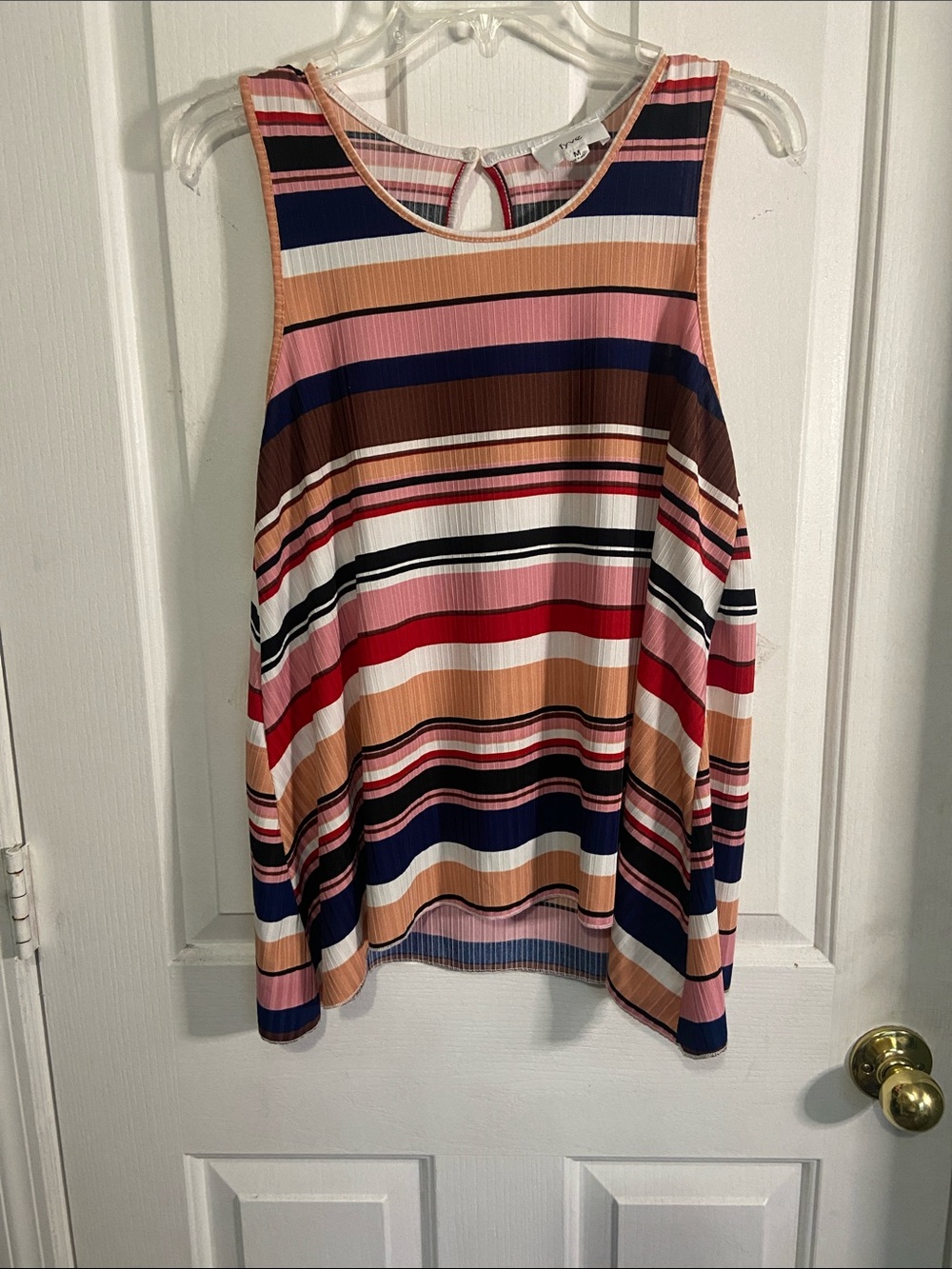 Striped Sleeveless Women’s Top - Pink, Navy & Tan